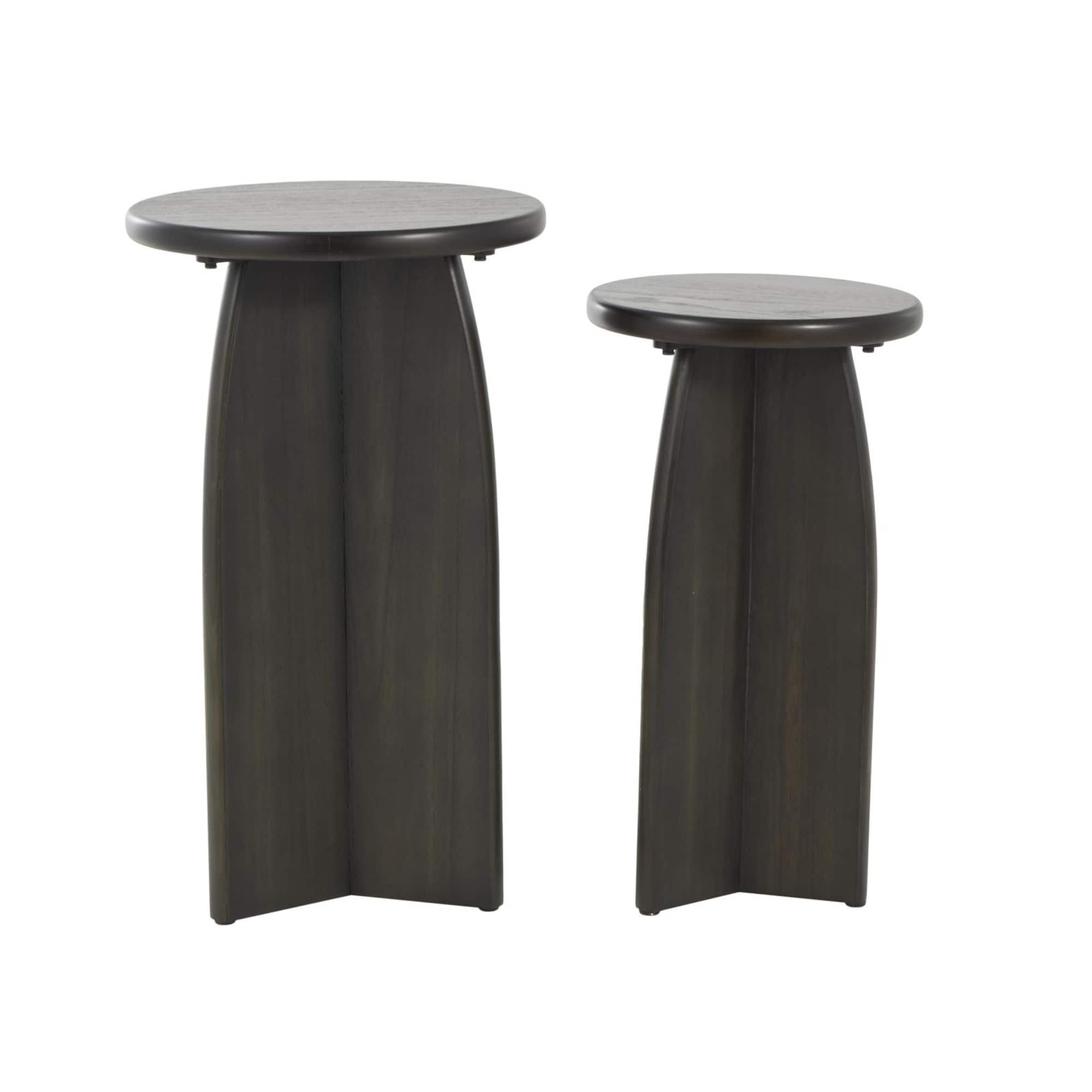 Black Wood Pedestal Side Table Set